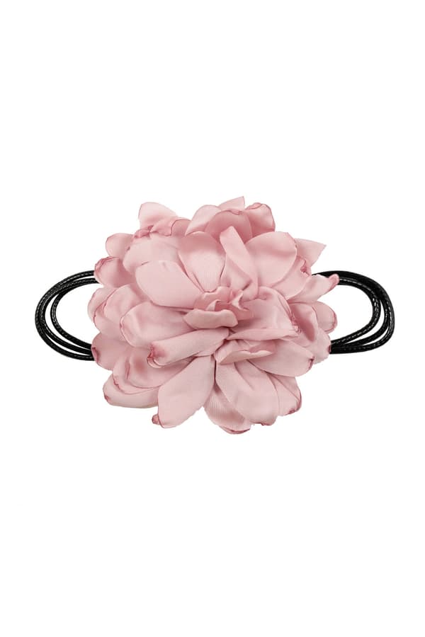 Trendigt Retro Boho Svart Choker / Halsband med en Stor Ljus Rosa / Gammelrosa Blomma