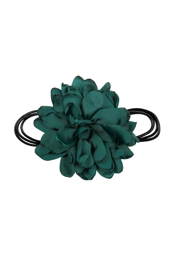 Trendigt Retro Boho Svart Choker / Halsband med en Stor Mörk Grön Blomma