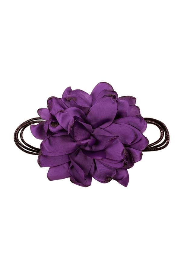 Trendigt Retro Boho Svart Choker / Halsband med en Stor Lila Blomma