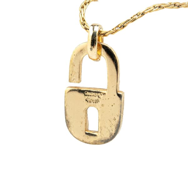 Pre-owned Dior Gold Plated Rhinestones Padlock Pendant Necklace Gold