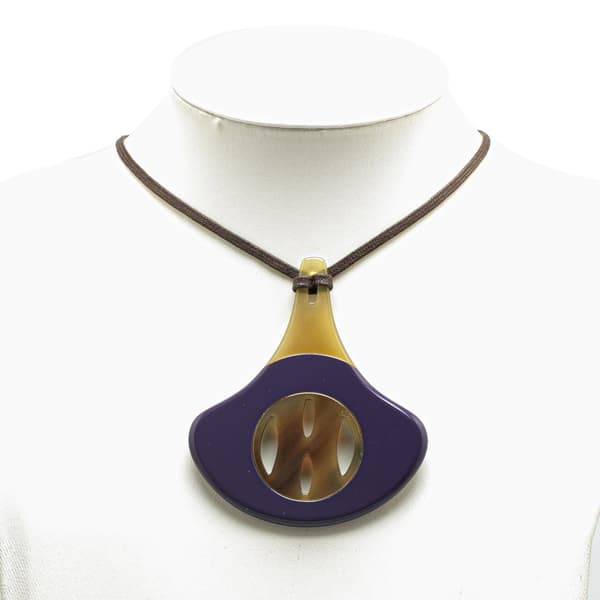 Pre-owned Hermès Horn and Lacquer Pendant Necklace Purple