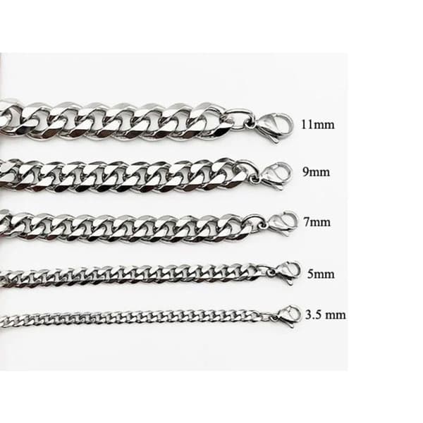 INF Halsband i rostfritt stål med NK-kedja, 6-sidig polerad kubansk länk, stålfärg 3 mm