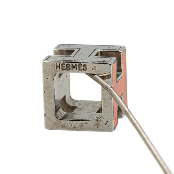 Pre-owned Hermès Palladium Plated Cage dH Cube Necklace Orange