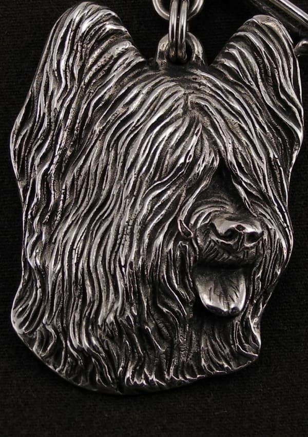 Ranskanpaimenkoira Briard, Berger de Brie - kaulakoru koiralla, hopeoitu riipus koirafanille, ainutlaatuiset Art-Dog-korut