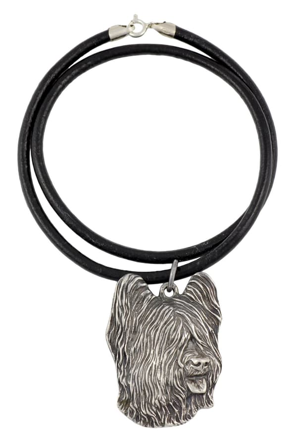 Ranskanpaimenkoira Briard, Berger de Brie - kaulakoru koiralla, hopeoitu riipus koirafanille, ainutlaatuiset Art-Dog-korut