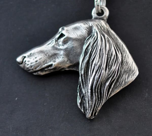 Persianvinttikoira, Saluki - kaulakoru koiran kanssa, hopeoitu riipus koirafanille, ainutlaatuiset Art-Dog korut