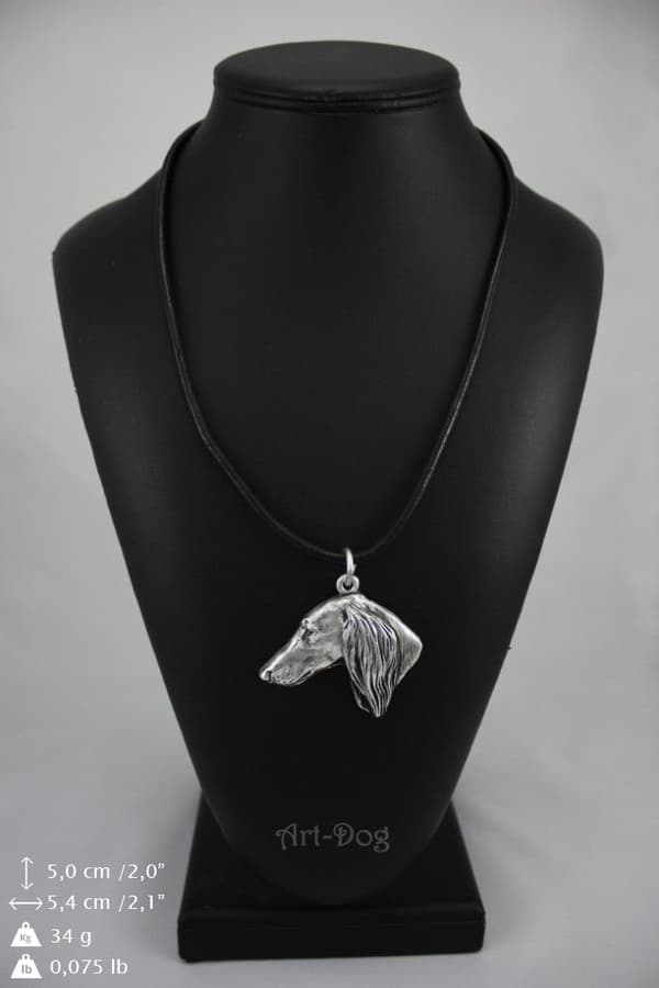 Persianvinttikoira, Saluki - kaulakoru koiran kanssa, hopeoitu riipus koirafanille, ainutlaatuiset Art-Dog korut