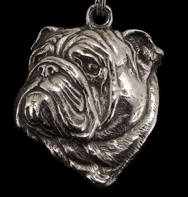 Engelsk Bulldog, Bulldog I - halsband med hund, silverpläterat hänge för en hundfantast, unika Art-Dog-smycken