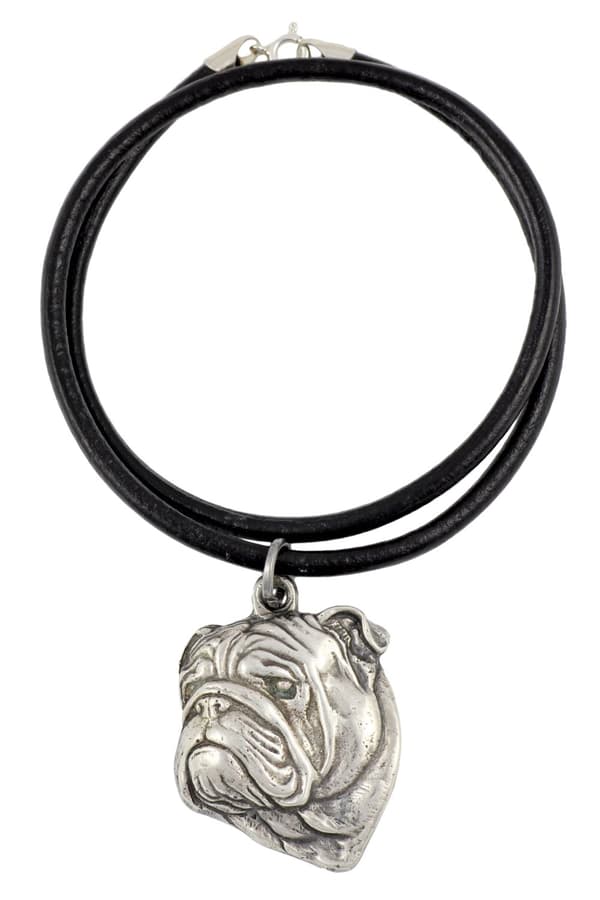 Engelsk Bulldog, Bulldog I - halsband med hund, silverpläterat hänge för en hundfantast, unika Art-Dog-smycken