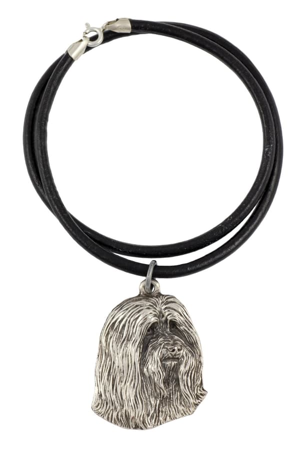 Bearded Collie, Highland Collie - kaulakoru koiralla, hopeoitu riipus koirafanille, ainutlaatuiset Art-Dog-korut
