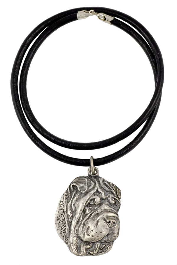 Shar Pei - halsband med en hund, silverpläterat hänge för en hundfantast, unika Art-Dog-smycken