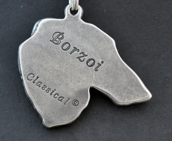 Russian Borzoi, Borzoi, Barzoi - kaulakoru koiralla, hopeoitu riipus koirafanille, ainutlaatuiset Art-Dog korut