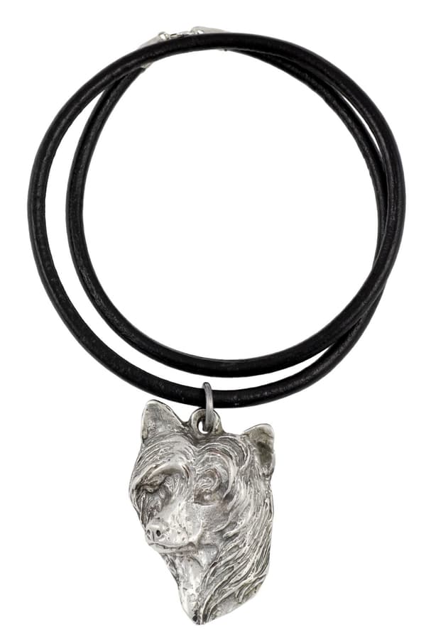 Kiinanharjakoira - kaulakoru koiran kanssa, hopeoitu riipus koirafanille, ainutlaatuiset Art-Dog-korut