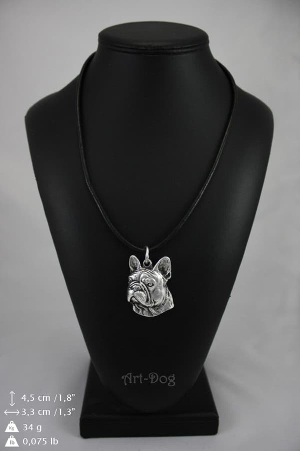 French Bulldog II - halsband med en hund, silverpläterat hänge för en hundfantast, unika Art-Dog-smycken