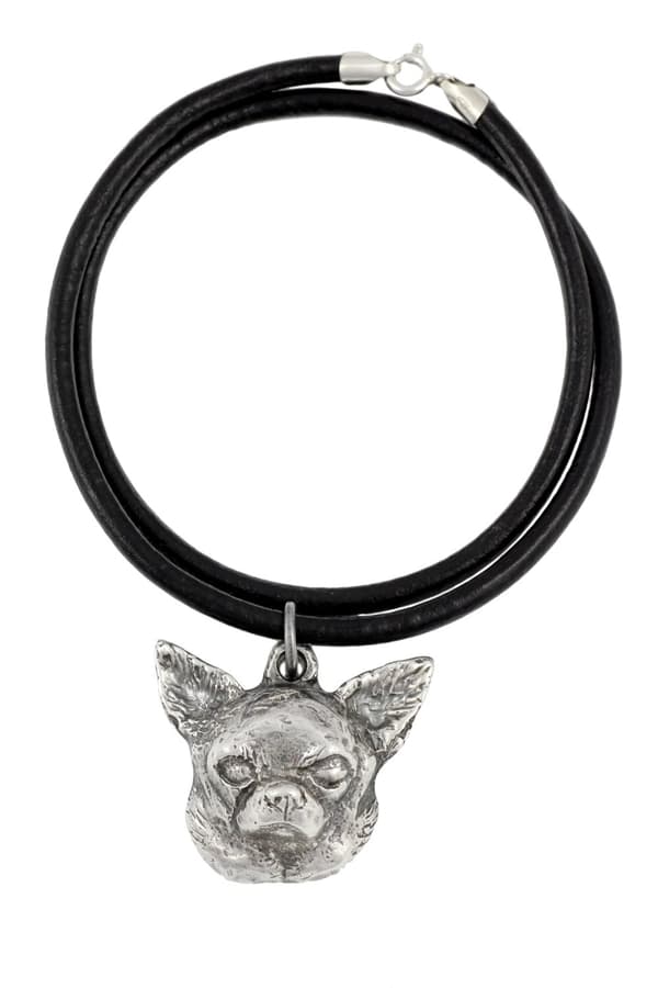 Korthårig Chihuahua - halsband med en hund, silverpläterat hänge för en hundfantast, unika Art-Dog-smycken