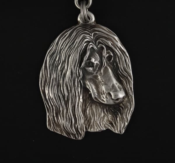 Afghan Hound II - kaulakoru koiran kanssa, hopeoitu riipus koirafanille, ainutlaatuiset Art-Dog-korut