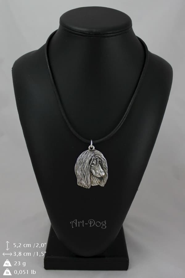 Afghan Hound II - kaulakoru koiran kanssa, hopeoitu riipus koirafanille, ainutlaatuiset Art-Dog-korut