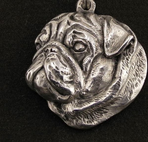 Mops, Mops, Carlin IV - hundhalsband, silverpläterat hänge för en hundfantast, unika Art-Dog-smycken