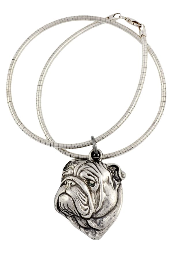 Engelsk Bulldog, Bulldog II - halsband med en hund, unika smycken för en hundfantast, unikt Art-Dog huggormshänge