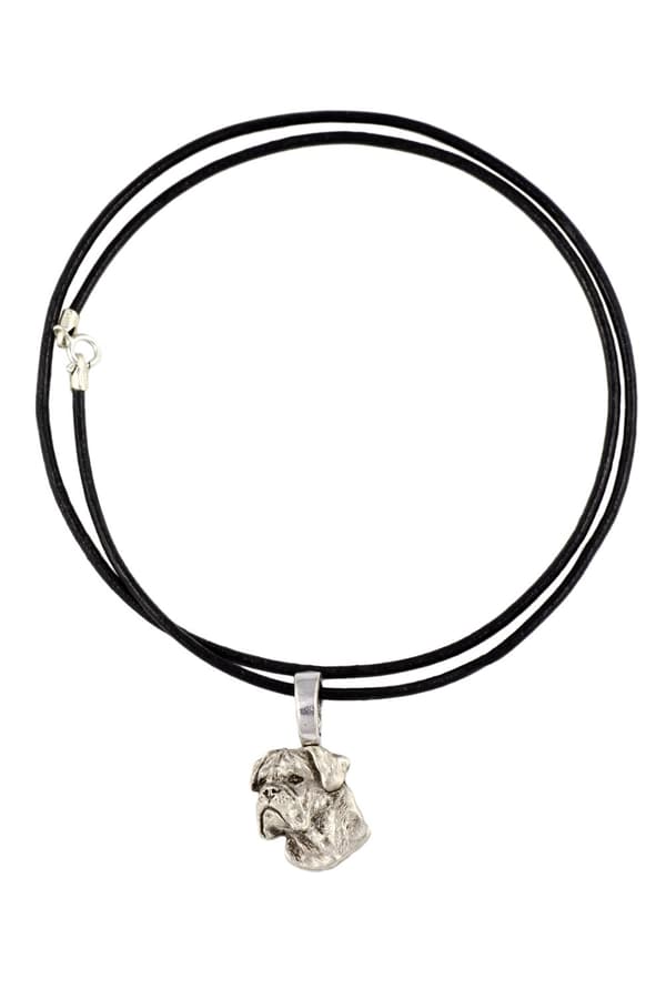 Bullmastiff, Bulmastiff I - halsband med en hund, silverpläterat hänge för en hundälskare, subtila smycken från Art-Dog