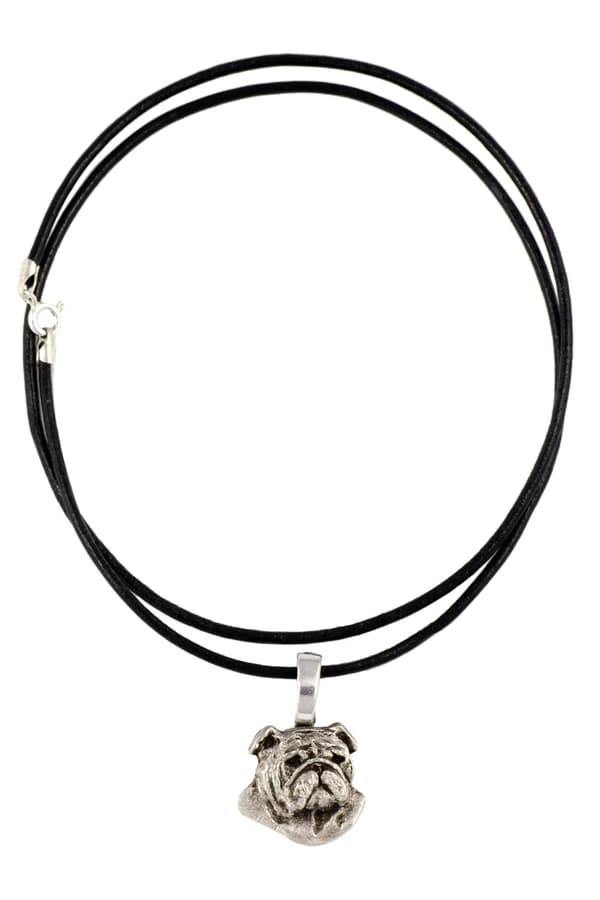 Engelsk bulldog, Bulldog II - halsband med hund, silverpläterat hänge för en hundälskare, subtila smycken av Art-Dog