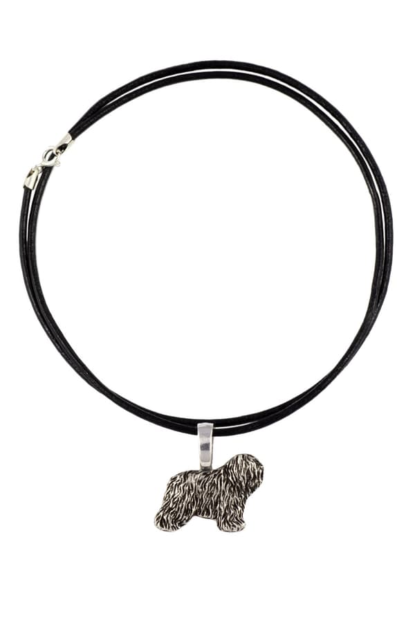 Polish Lowland Sheepdog, PON I - halsband med hund, silverpläterat hänge för en hundälskare, subtila smycken från Art-Dog