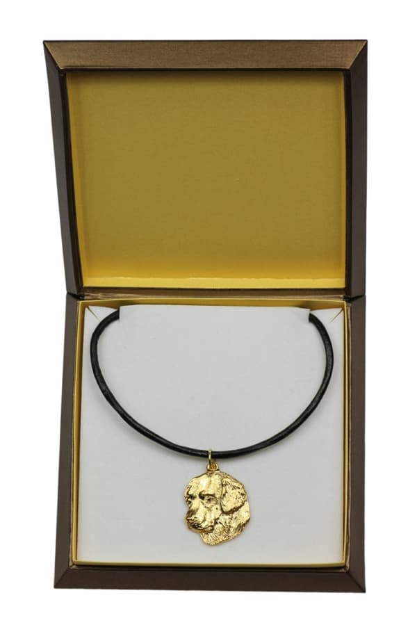 Golden Retriever - halsband med en hund i presentask, guldpläterat hänge för en hundfantast, iögonfallande Art-Dog-smycken