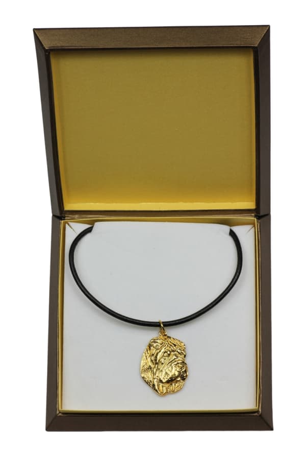 Shar Pei - halsband med en hund i presentask, guldpläterat hänge för en hundfantast, iögonfallande Art-Dog-smycken