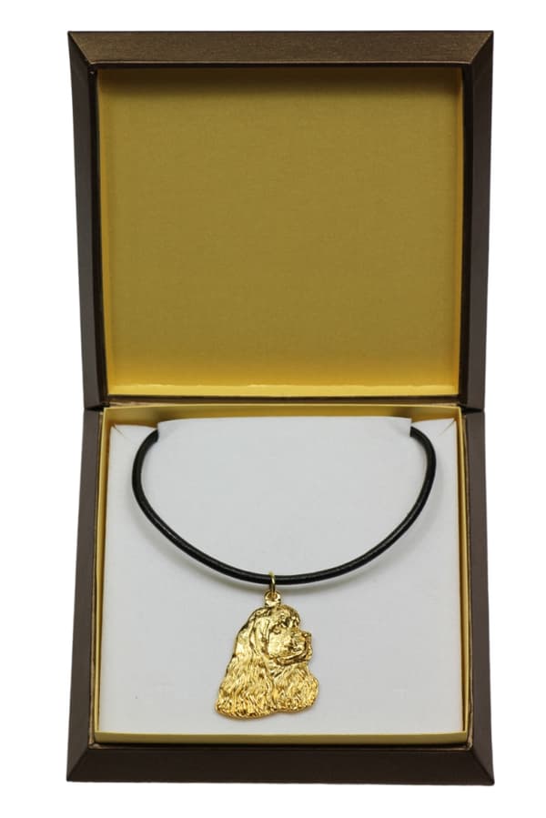 American Cocker Spaniel - halsband med en hund i presentförpackning, guldpläterat hänge för en hundfantast, iögonfallande Art-Dog smycken
