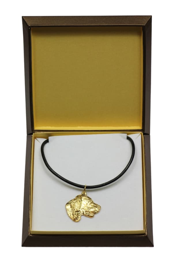 Engelsk setter, Laverack - halsband med en hund i presentförpackning, guldpläterat hänge för en hundfantast, iögonfallande Art-Dog-smycken