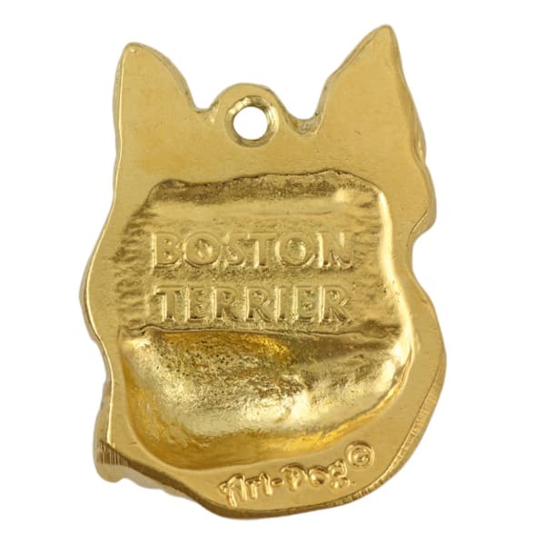 Bostoninterrieri, Bostonin bullterrieri - kaulakoru koiran kanssa lahjarasiassa, kullattu riipus koirafanille, katseenvangitsija Art-Dog-korut