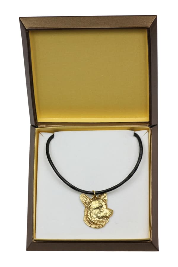 Cardigan Welsh Corgi - halsband med en hund i presentförpackning, guldpläterat hänge för en hundfantast, iögonfallande Art-Dog-smycken