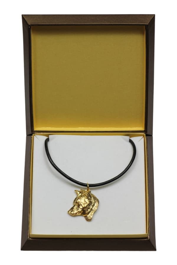 Shiba Inu - halsband med en hund i presentask, guldpläterat hänge för en hundfantast, iögonfallande Art-Dog-smycken