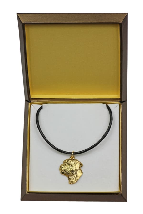 Border Terrier - halsband med en hund i presentförpackning, guldpläterat hänge för en hundfantast, iögonfallande Art-Dog-smycken
