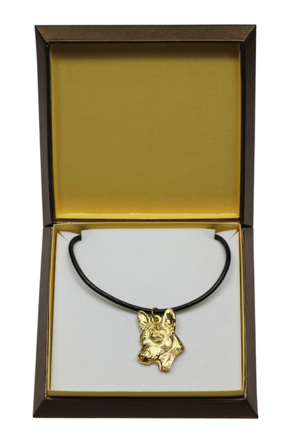 Basenji, Basenji, Kongo hund - halsband med en hund i presentförpackning, guldpläterat hänge för en hundfantast, iögonfallande Art-Dog smycken