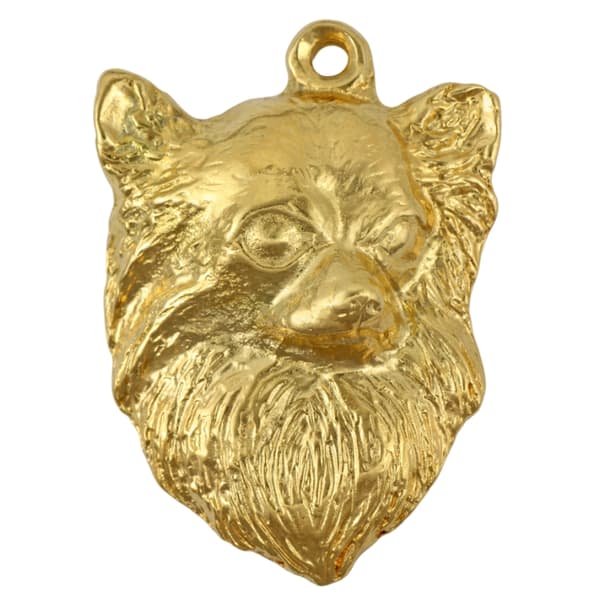 Långhårig Chihuahua - halsband med en hund i presentask, guldpläterat hänge för en hundfantast, iögonfallande Art-Dog-smycken