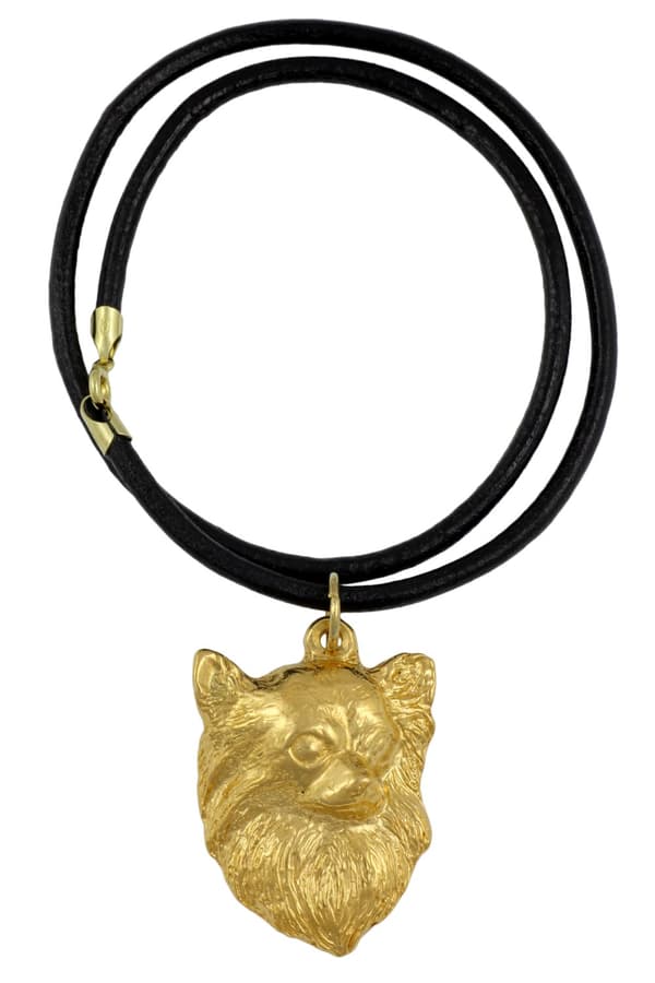 Långhårig Chihuahua - halsband med en hund i presentask, guldpläterat hänge för en hundfantast, iögonfallande Art-Dog-smycken