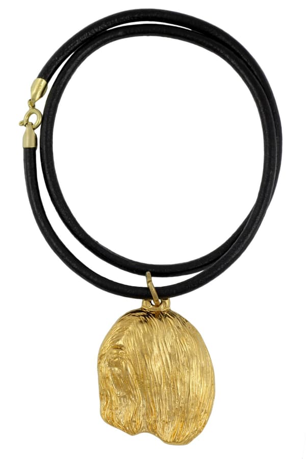 Lhasa Apso - halsband med en hund i presentask, guldpläterat hänge för en hundfantast, iögonfallande Art-Dog-smycken