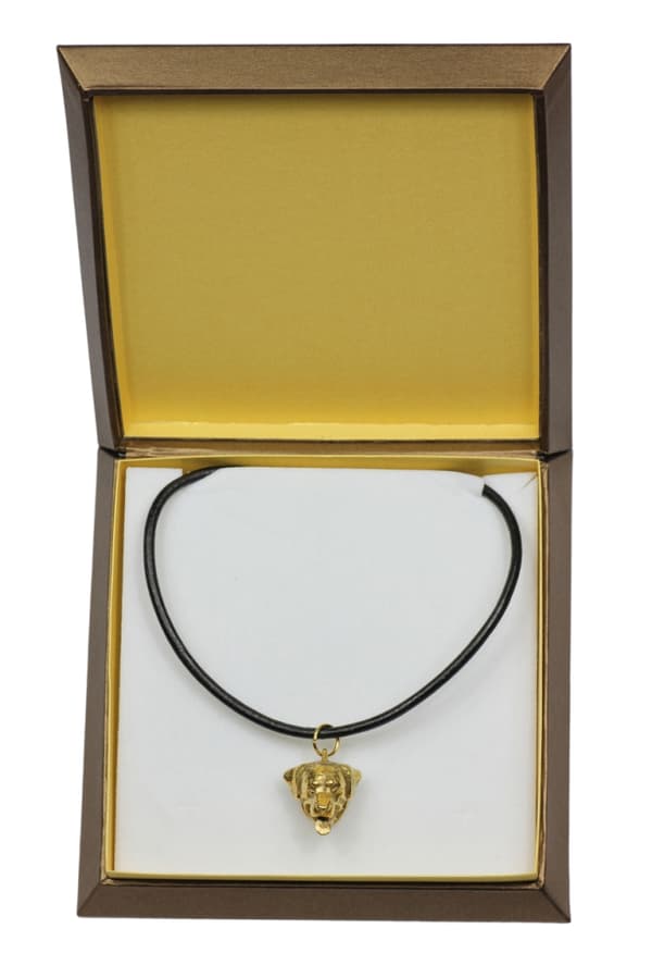Rottweiler - halsband med en hund i presentförpackning, guldpläterat hänge för en hundfantast, iögonfallande Art-Dog-smycken