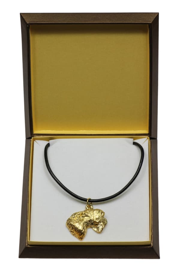 Czech Terrier, Cesky Terrier - halsband med en hund i presentförpackning, guldpläterat hänge för en hundfantast, iögonfallande Art-Dog-smycken