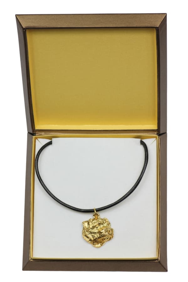 Norfolk Terrier - halsband med en hund i presentask, guldpläterat hänge för en hundfantast, iögonfallande Art-Dog-smycken