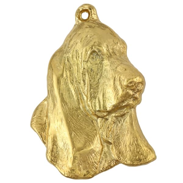 Basset Hound II - halsband med en hund i presentask, guldpläterat hänge för en hundfantast, iögonfallande Art-Dog-smycken
