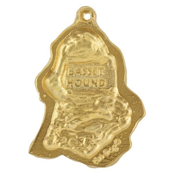 Basset Hound II - halsband med en hund i presentask, guldpläterat hänge för en hundfantast, iögonfallande Art-Dog-smycken