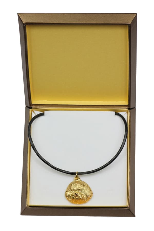Bichon Frise, Teneriffa Dog - halsband med en hund i presentförpackning, guldpläterat hänge för en hundfantast, iögonfallande Art-Dog-smycken