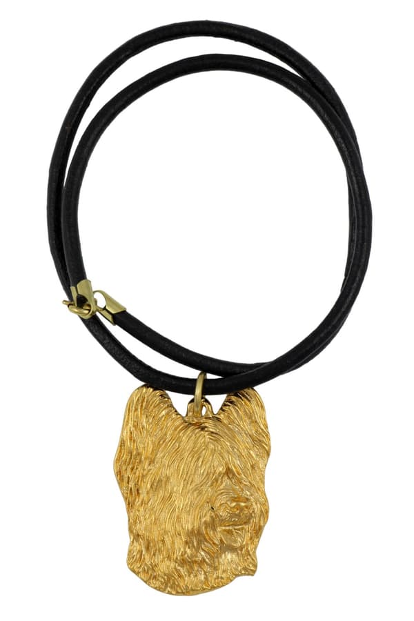 French Shepherd Briard, Berger de Brie - halsband med en hund i presentask, guldpläterat hänge för en hundfantast, iögonfallande Art-Dog-smycken