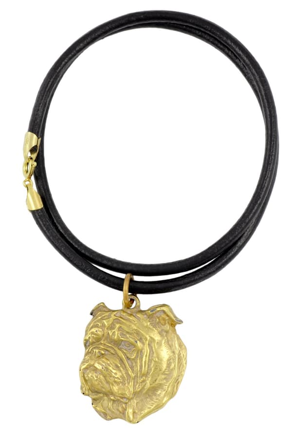 Engelsk bulldog, Bulldog I - halsband med en hund i presentförpackning, guldpläterad hänge för en hundfantast, iögonfallande Art-Dog-smycken