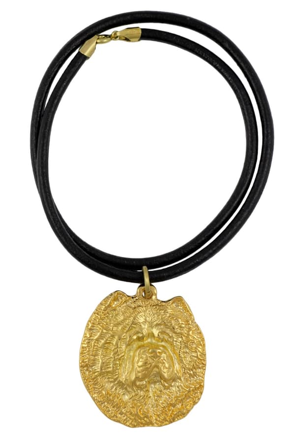 Chow Chow - halsband med en hund i presentask, guldpläterat hänge för en hundfantast, iögonfallande Art-Dog-smycken