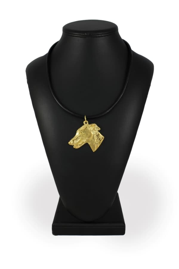 Greyhound, engelsk vinthund - halsband med en hund i presentask, guldpläterat hänge för en hundfantast, iögonfallande Art-Dog-smycken