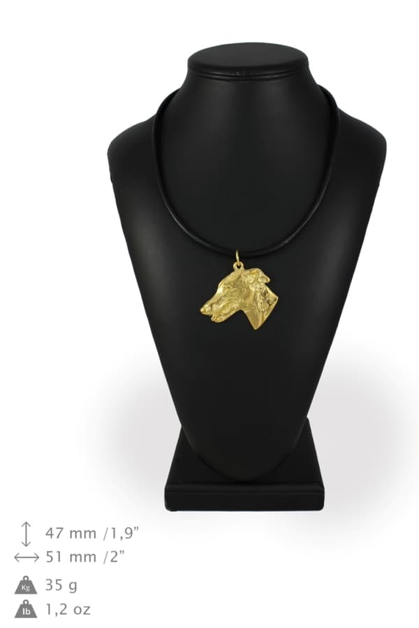 Greyhound, engelsk vinthund - halsband med en hund i presentask, guldpläterat hänge för en hundfantast, iögonfallande Art-Dog-smycken