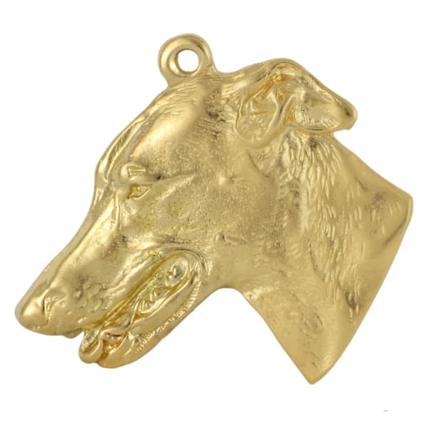 Greyhound, engelsk vinthund - halsband med en hund i presentask, guldpläterat hänge för en hundfantast, iögonfallande Art-Dog-smycken